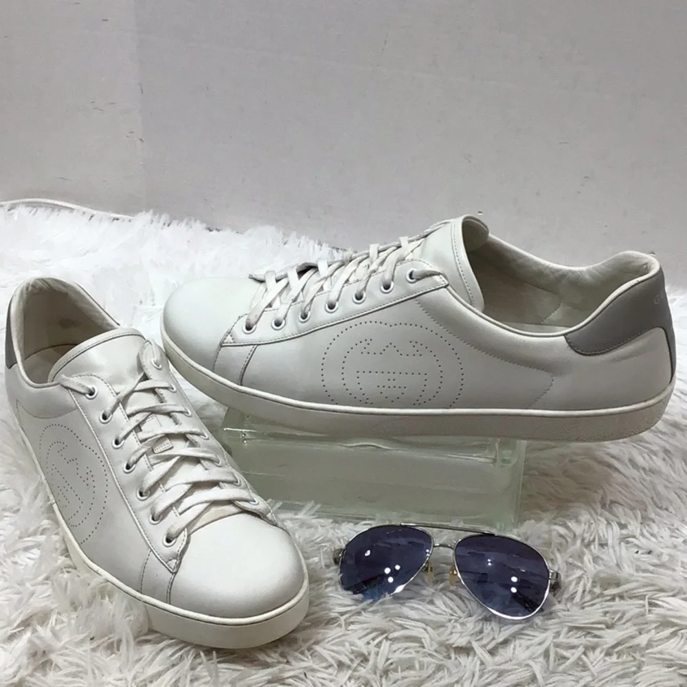 Gucci mens Ace White Leather Sneakers